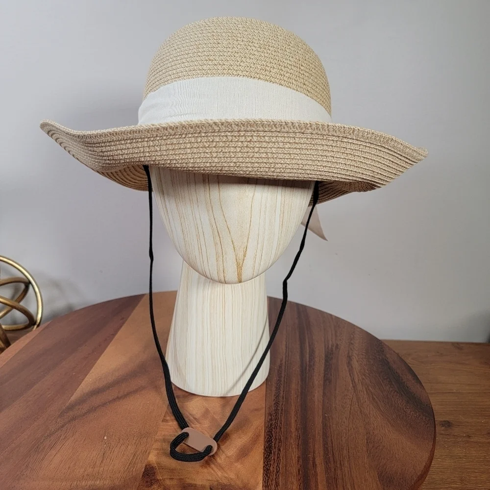 NEW Furtalk Sun Hat Women's Size M / L Woven White Ribbon Upf 80+ Protection